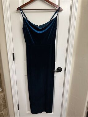 Taylor Midnight Teal Velvet Cowl Slip Maxi Dress